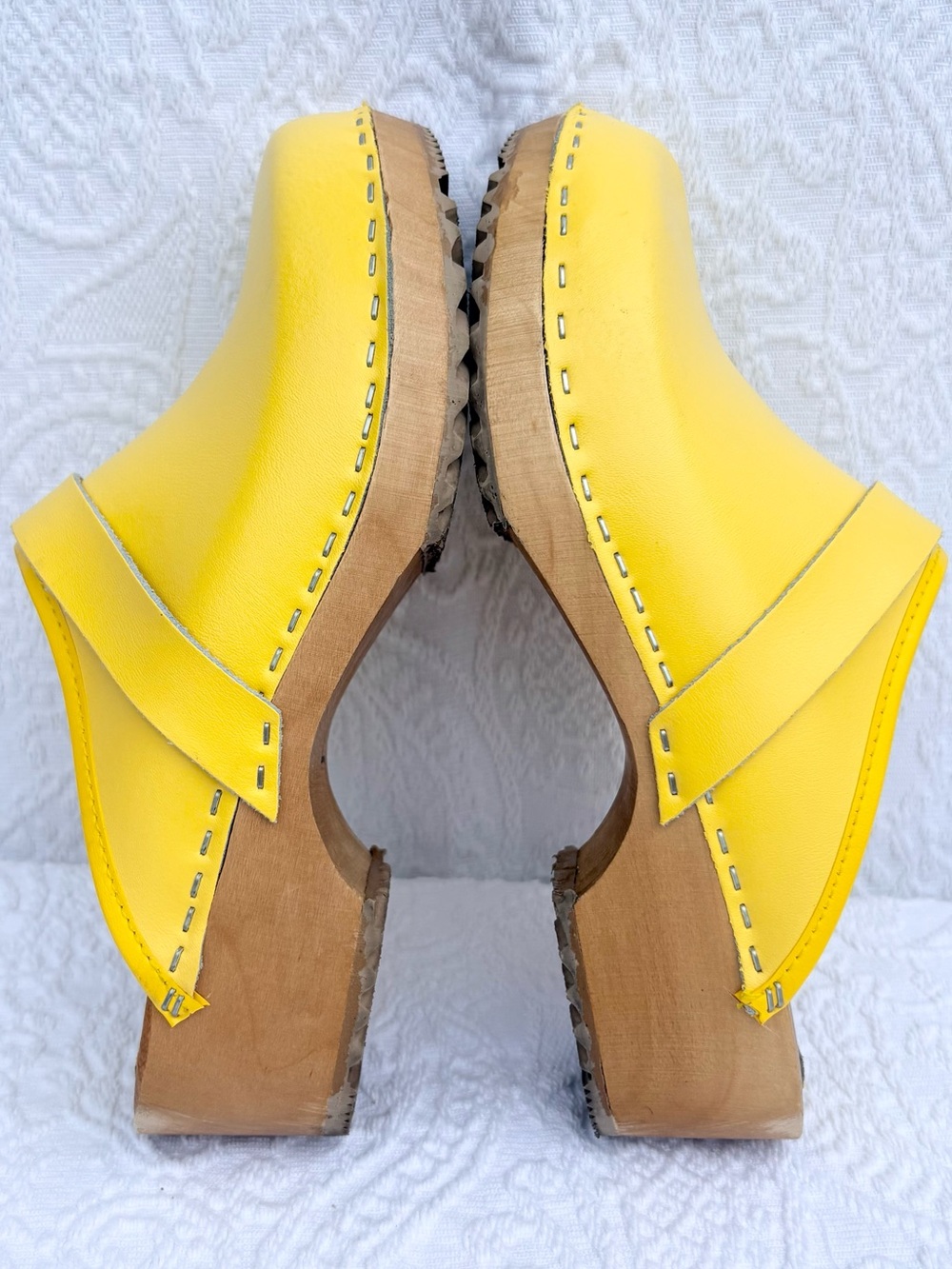 BJORK Swedish Comfort Maja Leather & Wood Heel Open Back Clog | Mustard | EU 39 - Picture 6 of 11